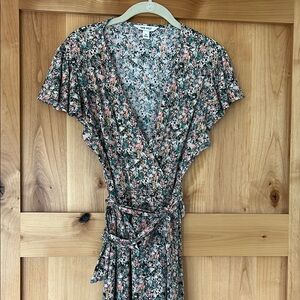 Floral Wrap Dress with Ruffle Sleeves